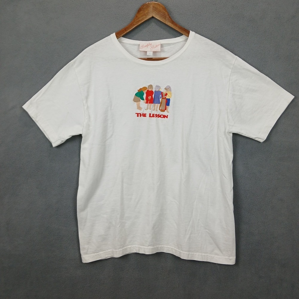 Simply Sisters T Shirt Womens L‎ White Embroidered Golf The Lesson Short Sleeve